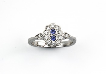 14K Yogo Sapphire and Diamond Ring
