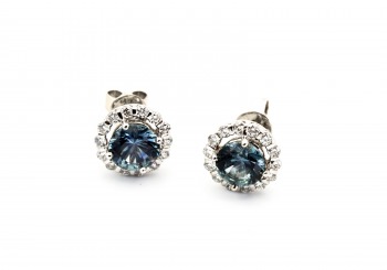 14K Fancy Montana Sapphire & Diamond Stud Earrings