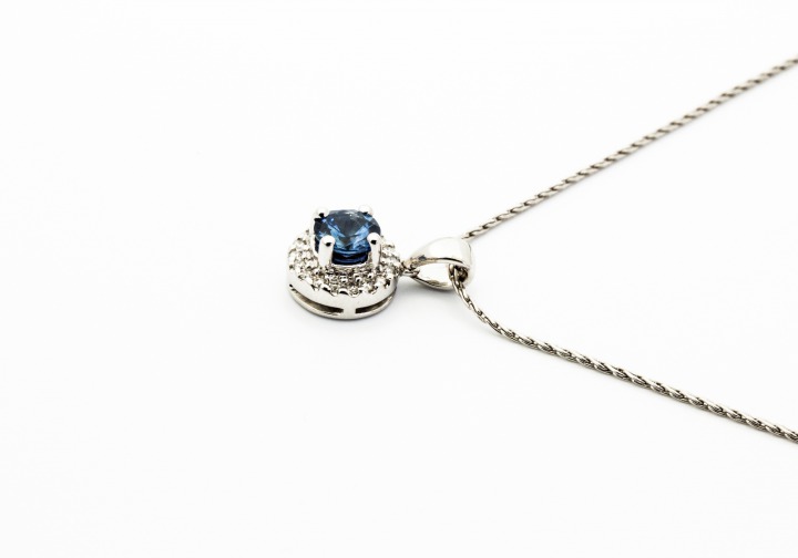 14K Montana Sapphire & Diamond Pendant 