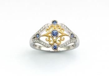 14K Yogo Sapphire and Diamond Ring