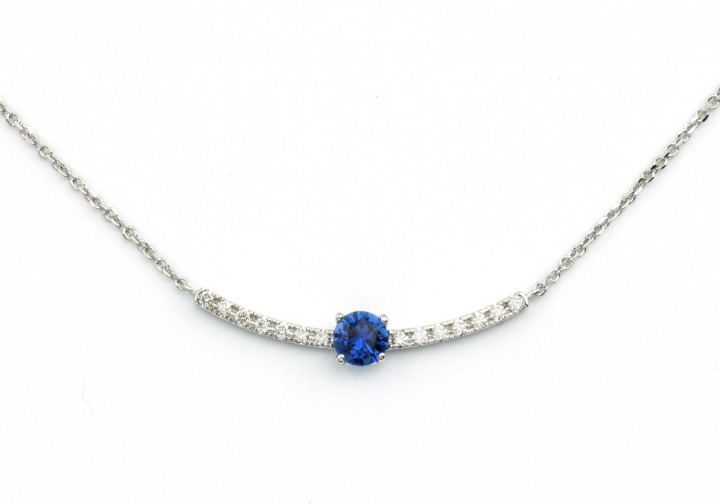 14K Yogo Sapphire & Diamond Necklace 