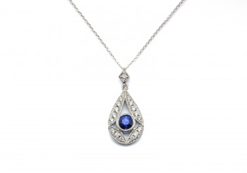 14K Yogo Sapphire & Diamond Pendant