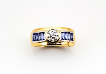 14K Yogo Sapphire and Diamond Ring
