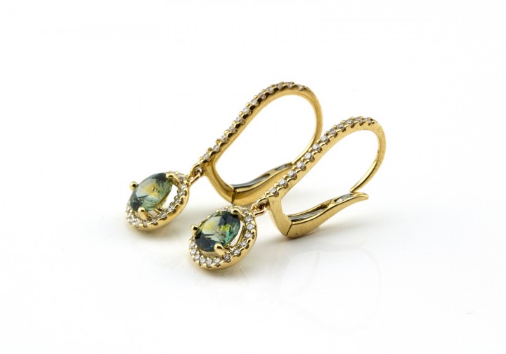 14K Fancy Montana Sapphire & Diamond Earrings