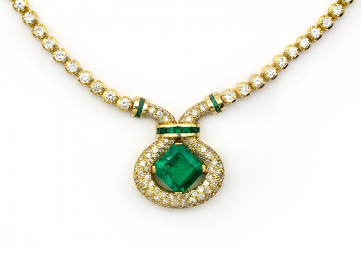 18K Emerald & Diamond Necklace