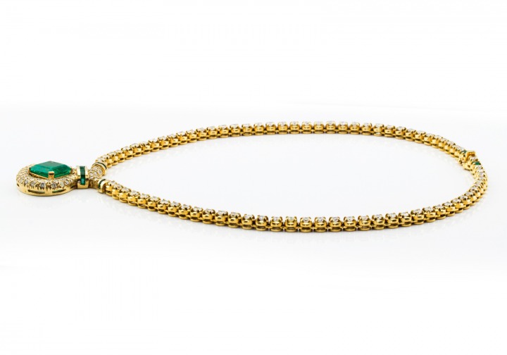 18K Emerald & Diamond Necklace