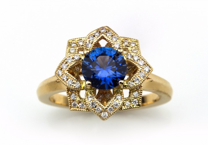 14K Yogo Sapphire & Diamond Ring