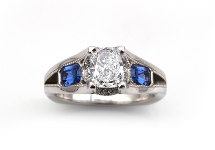 14K Diamond and Yogo Sapphire Ring