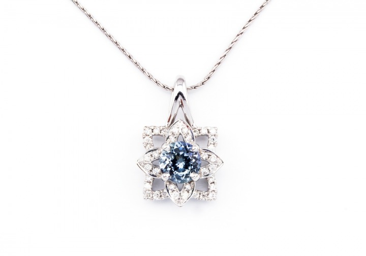 14K Fancy Montana Sapphire & Diamond Pendant