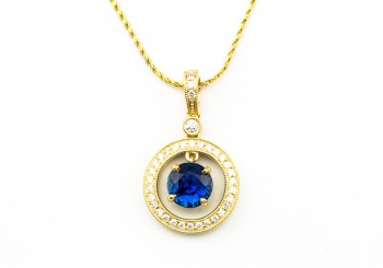 14K Yogo Sapphire & Diamond Pendant