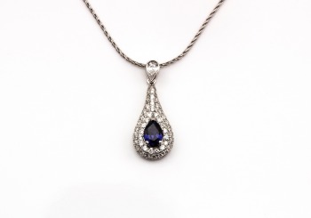 14K Yogo Sapphire & Diamond Pendant