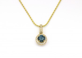 14K Fancy Montana Sapphire & Diamond Pendant