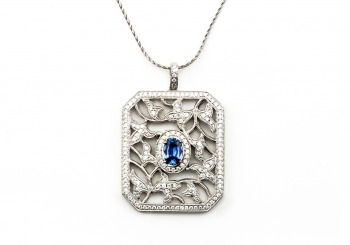 14K Yogo Sapphire & Diamond Pendant