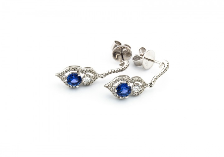 14K Yogo Sapphire & Diamond Earrings