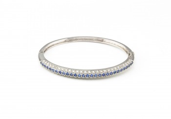 14K Yogo Sapphire & Diamond Hinged Bangle