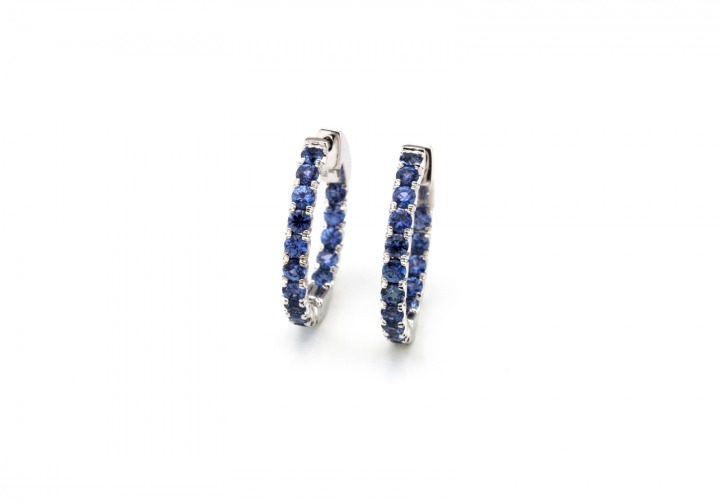 14K Yogo Sapphire Hoop Earrings