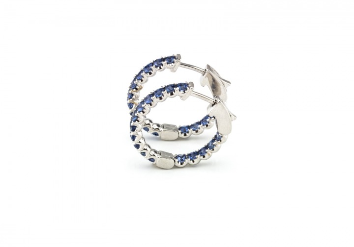 14K Yogo Sapphire Hoop Earrings