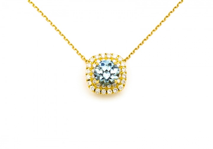 14K Fancy Montana Sapphire & Diamond Necklace