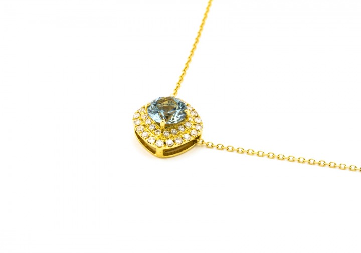 14K Fancy Montana Sapphire & Diamond Necklace