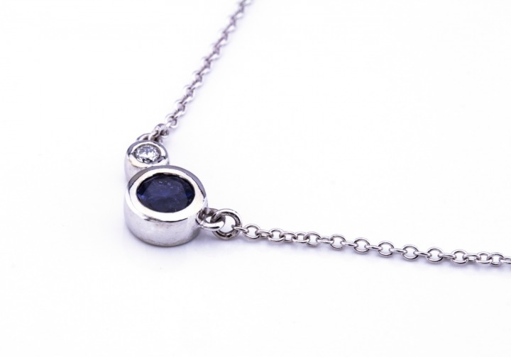 14K Yogo Sapphire and Diamond Necklace