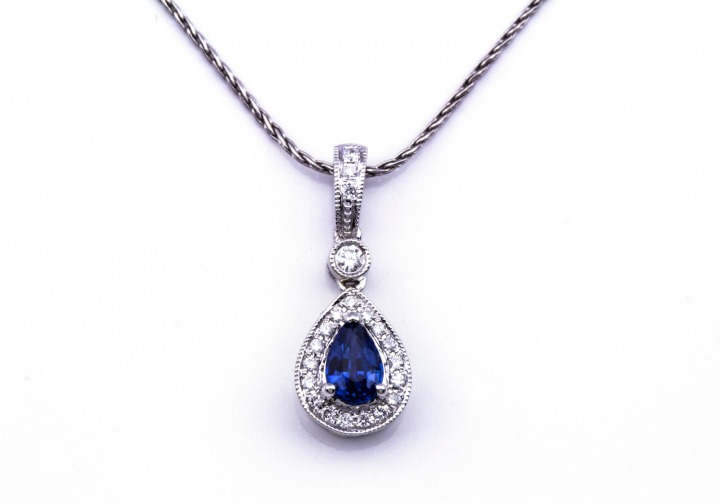 14K Yogo Sapphire & Diamond Pendant