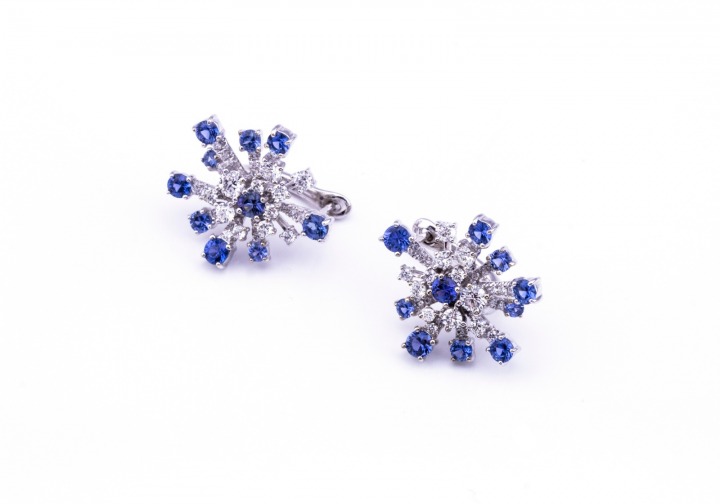18K Yogo Sapphire and Diamond Earrings
