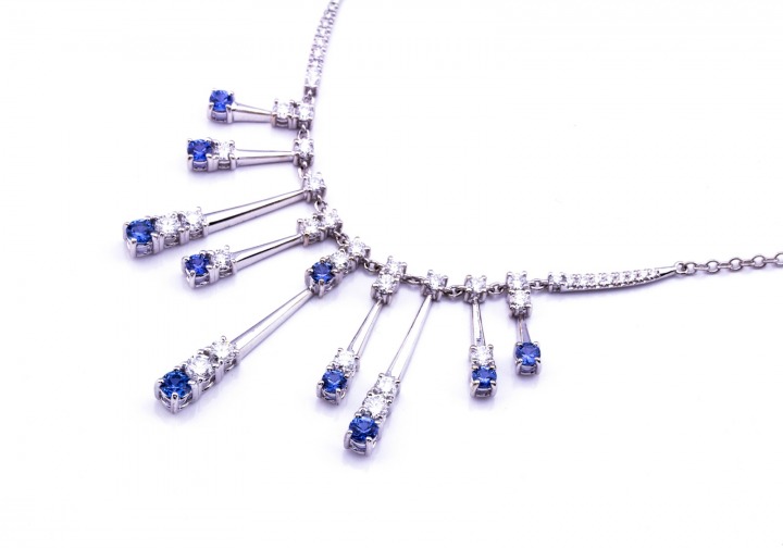 18K Yogo Sapphire & Diamond Necklace