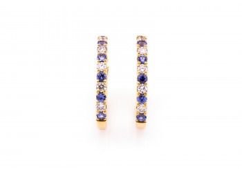 14K Yogo Sapphire & Diamond Hoops