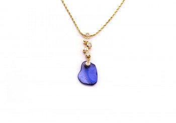 14K Tumbled Yogo Sapphire & Diamond Pendant