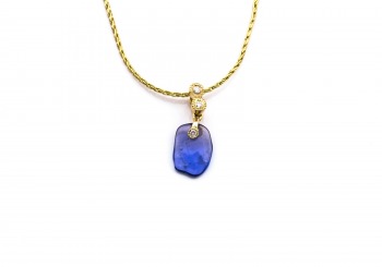 14K Tumbled Yogo Sapphire & Diamond Pendant