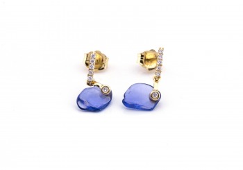 14K Tumbled Yogo & Diamond Earrings