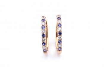 14K Yogo Sapphire & Diamond Hoops