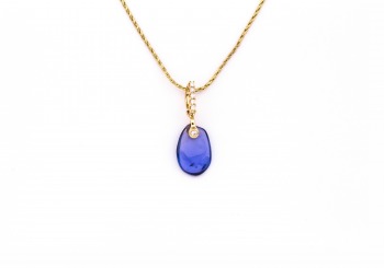14K Tumbled Yogo Sapphire & Diamond Pendant