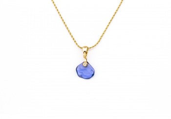 14K Tumbled Yogo Sapphire & Diamond Pendant
