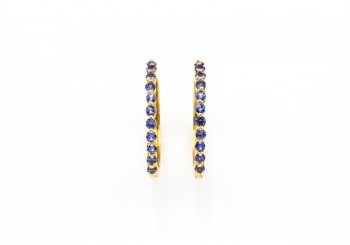14K Yogo Sapphire Hoop Earrings