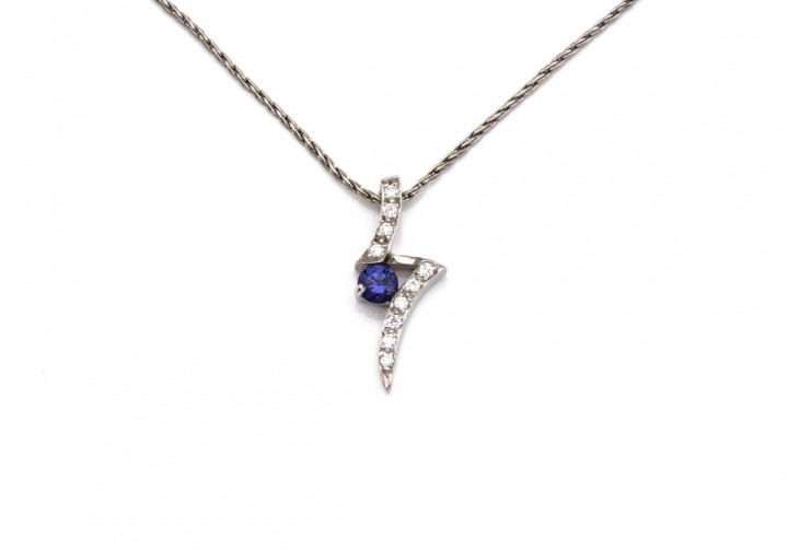 14K Yogo Sapphire & Diamond Pendant