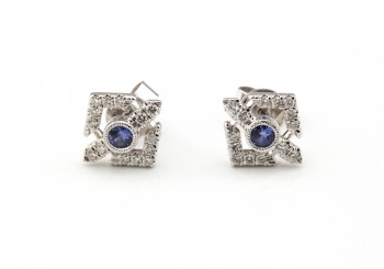 14K Yogo Sapphire & Diamond Earrings