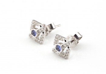 14K Yogo Sapphire & Diamond Earrings 14K Yogo Sapphire & Diamond Earrings