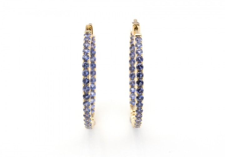 14K Yogo Sapphire Hoop Earrings