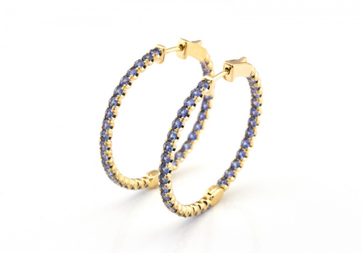 14K Yogo Sapphire Hoop Earrings