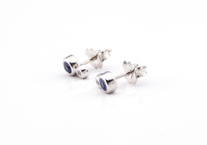 14K Yogo Sapphire & Diamond Earrings