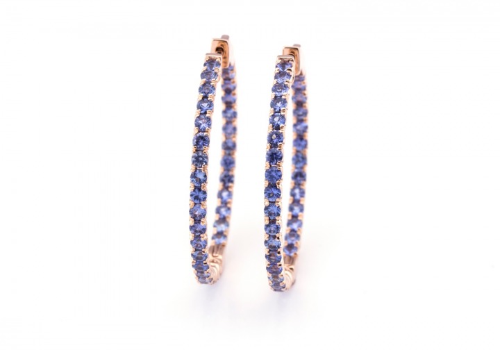 14K Yogo Sapphire Hoop Earrings