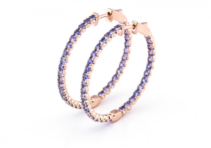 14K Yogo Sapphire Hoop Earrings