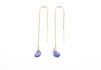 14K Tumbled Yogo Sapphire Earrings