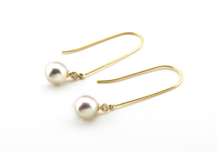 18k Pearl and Diamond Drop Earrings