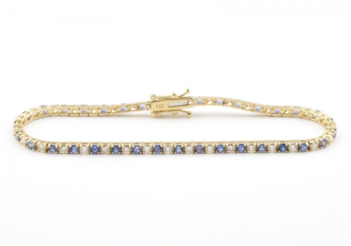 14k Yogo Sapphire and Diamond Tennis Bracelet