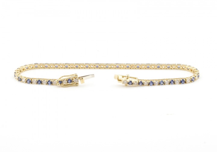 14k Yogo Sapphire and Diamond Tennis Bracelet
