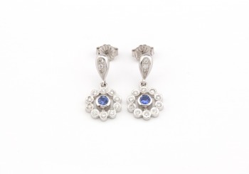 14k White Gold Yogo Sapphire Drop Earrings 14k White Gold Yogo Sapphire Drop Earrings