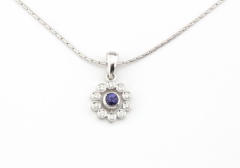 14k Yogo Sapphire and Diamond Pendant