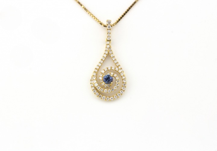 14k Yogo Sapphire and Diamond Pendant 